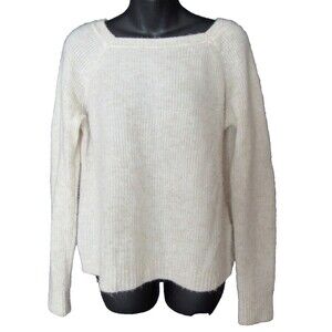 Boden Womens Size 10 Ivory Cream Sweater Cozy Alpaca Wool Square Neck Minimalist